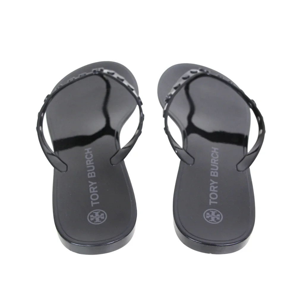 Tory Burch BLACK PVC FLAT BEACH SHOES FLIP FLOPS TONG SANDALS Sz 11